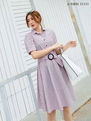 buy Saner2018夏季新款气质通勤简约修身显瘦大摆雪纺连衣裙 online manufacture